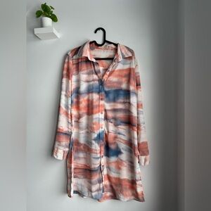 Laffaire Watetcolor Long Sleeve Button Down Tunic